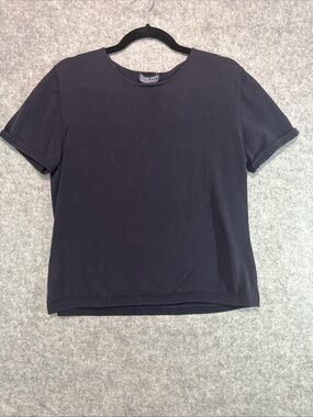 Lands End Blue  Knit Sweater Top - Womens L 14-16 - 100% Cotton Short Sleeve